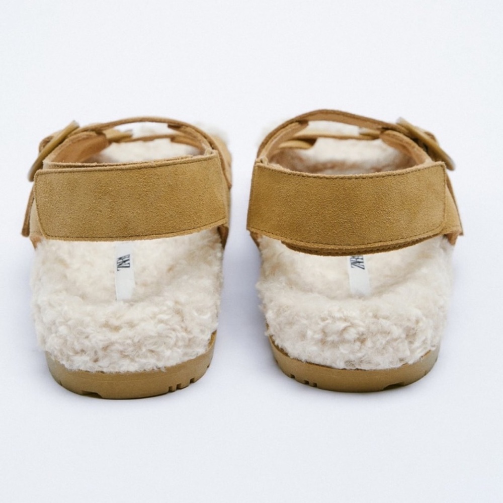 ZARA flat real leather‎ faux straps sandals fur warm and cozy sleepers size 6/7 - Picture 3 of 6